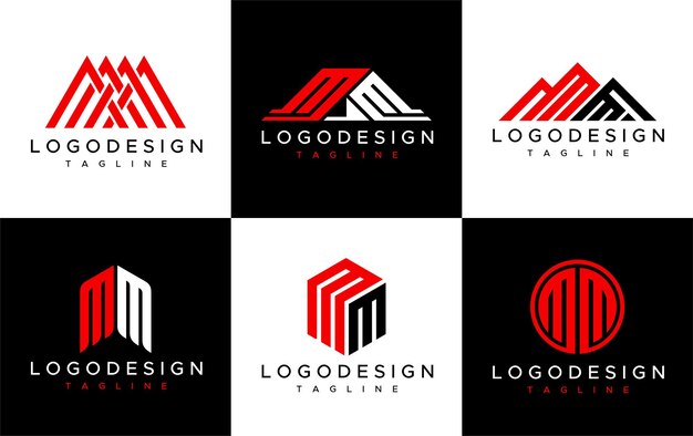 Colección de plantilla de diseño de logotipo de letra inicial MM. Acrónimo del logotipo de la letra MM MM