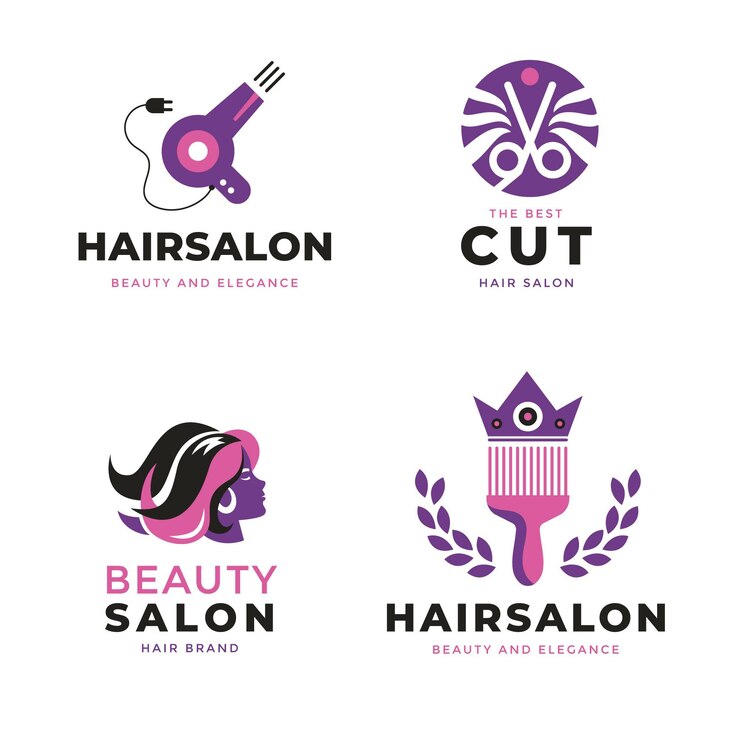 Vector colección de plantilla de logotipo de peluquería monocromática