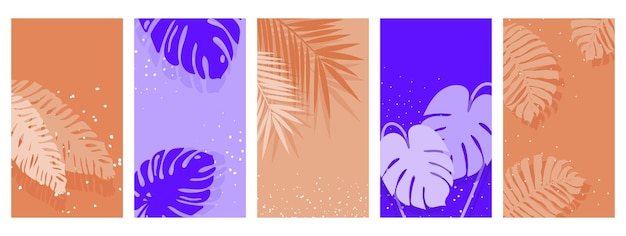 Colección de plantillas de arte vertical abstracto con hojas tropicales Adecuadas para publicaciones en redes sociales