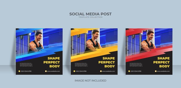 Colección de plantillas de banner de redes sociales de fitness Vector Premium