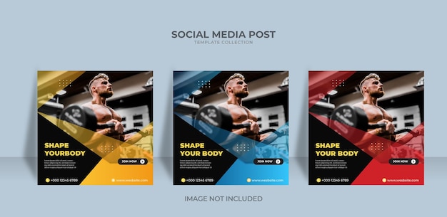 Colección de plantillas de banner de redes sociales de puerto de fitness Vector Premium