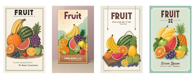 Colección de plantillas de carteles de acuarela con temas de frutas