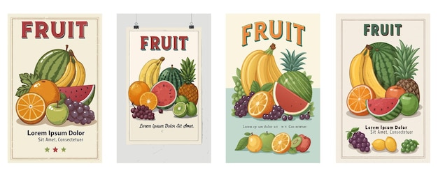 Colección de plantillas de carteles de acuarela con temas de frutas