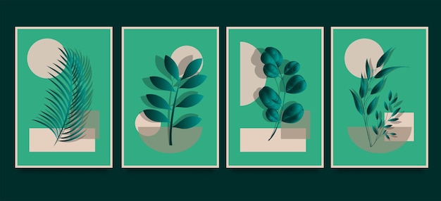 Colección de plantillas de carteles botánicos contemporáneos abstractos