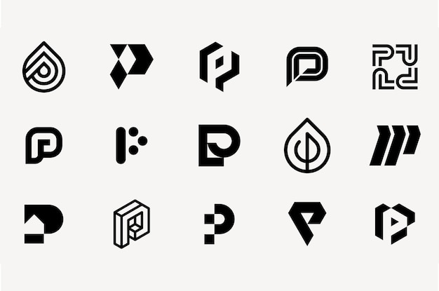 Colección de plantillas de conjunto de logotipos de letra P