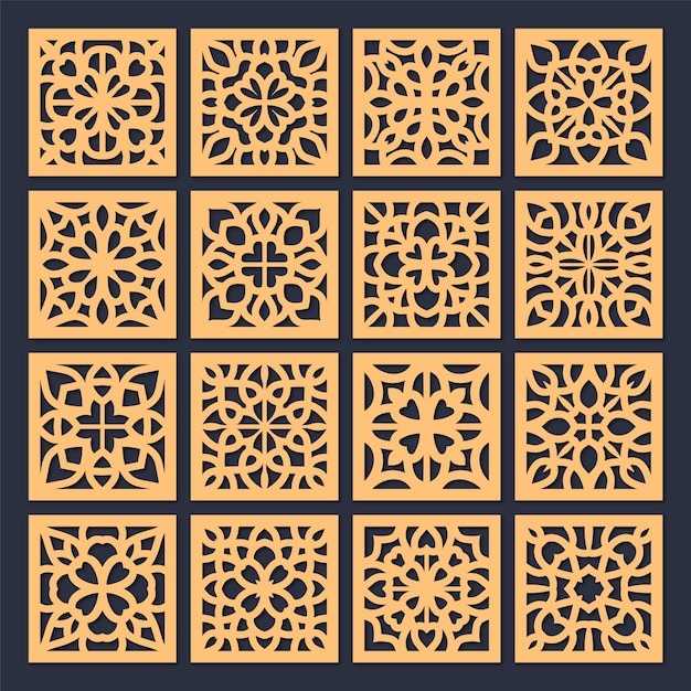 Colección de plantillas cortadas por láser con patrón cuadrado vectorial