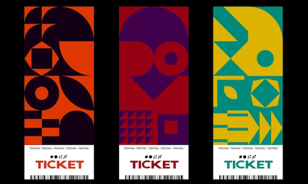 Colección de plantillas de diseño de diseño de boletos para festivales hecha con un gráfico de patrón geométrico vectorial.