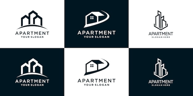 Colección de plantillas de diseño de logotipos de apartamentos con concepto moderno y creativo Vector Premium