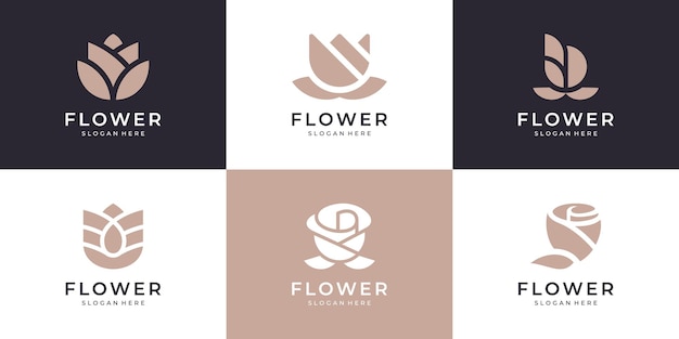 Colección de plantillas de diseño de logotipos de flores de rosa.