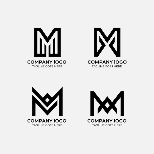 Colección de plantillas de diseño plano del conjunto de logotipos M