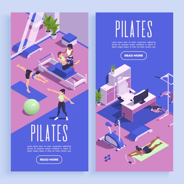Colección de plantillas de ejercicios de pilates isométricos de dibujos animados
