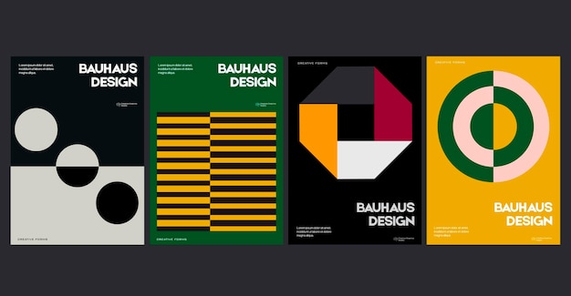 Colección de plantillas de folletos Bauhaus. Banners verticales contemporáneos vector conjunto de moda