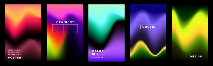 Vector colección de plantillas de fondo de malla de gradiente vibrante adecuadas para cartel o portada