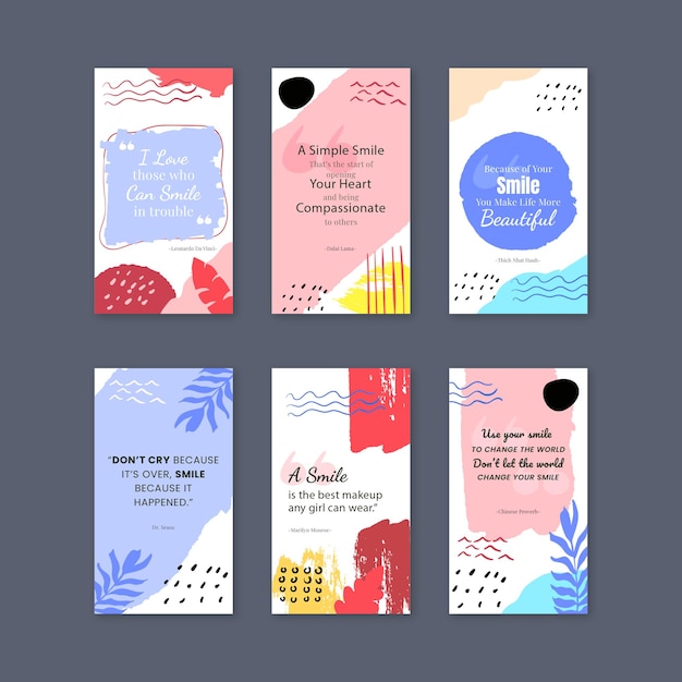 Vector colección de plantillas de historias de instagram con citas inspiradoras planas vector premium