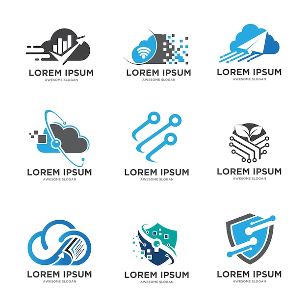 Colección de plantillas de ilustración de diseño de logotipo vectorial tecnológico