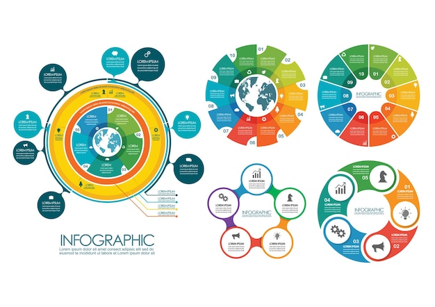 Colección de plantillas de infografía circular. ilustración vectorial