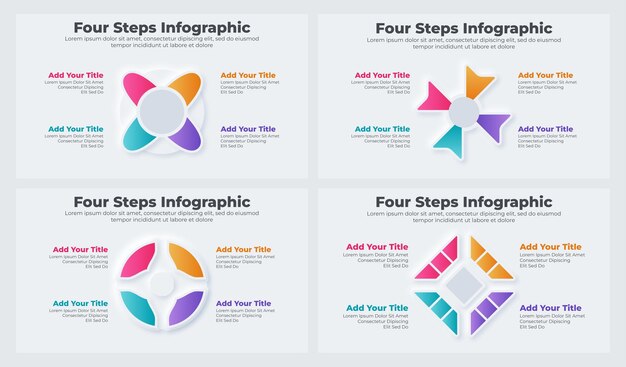 Colección de plantillas infográficas empresariales modernas con cuatro pasos u opciones