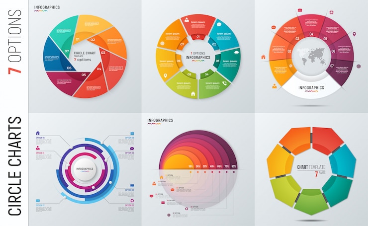 Vector colección de plantillas infográficas de gráficos circulares