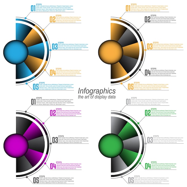 Colección de plantillas infográficas para visualización y clasificación de datos modernos y estadísticas.