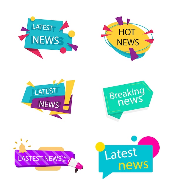 Colección de plantillas de insignias de noticias de última hora Últimas noticias calientes Etiqueta información de mensaje pegatina vector ilustrado