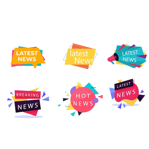 Colección de plantillas de insignias de noticias de última hora Últimas noticias calientes Etiqueta información de mensaje pegatina vector ilustrado