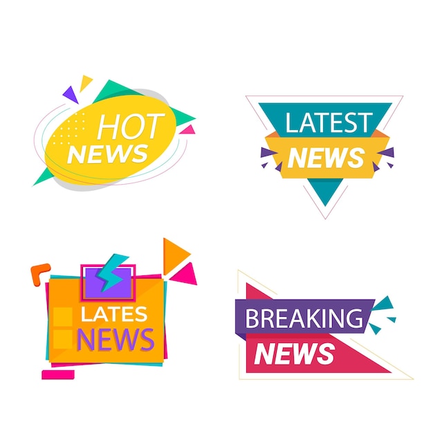 Colección de plantillas de insignias de noticias de última hora Últimas noticias calientes Etiqueta información de mensaje pegatina vector ilustrado