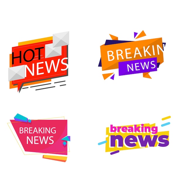 Colección de plantillas de insignias de noticias de última hora Últimas noticias calientes Etiqueta información de mensaje pegatina vector ilustrado