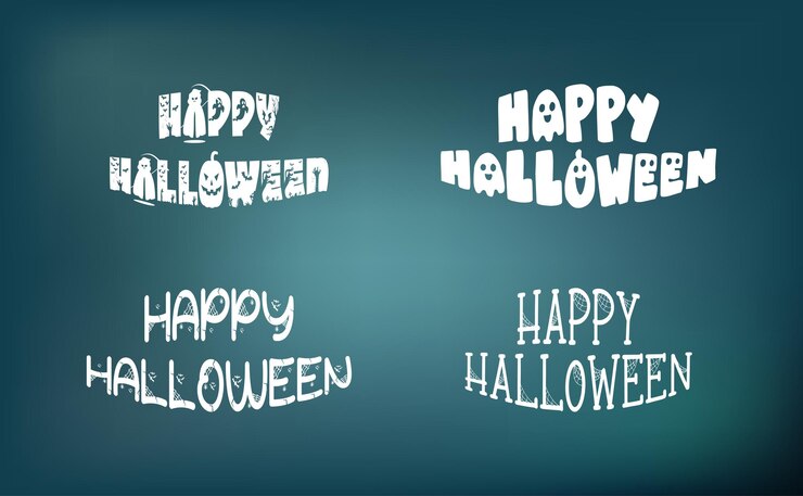 Colección de plantillas de letras felices de Halloween siluetas de personajes lindos de Halloween