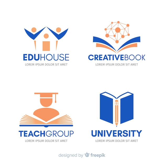 Vector colección de plantillas de logos de colegio en diseño plano