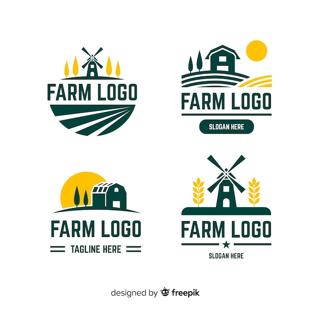 Colección de plantillas de logos de granja en diseño plano