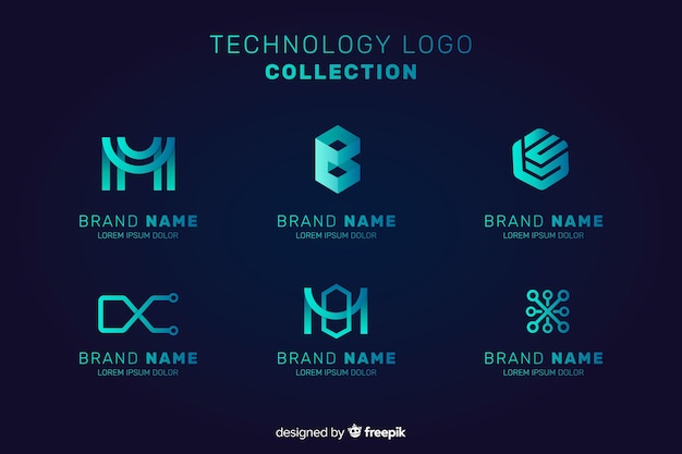 Vector colección de plantillas de logos de tecnología con degradado