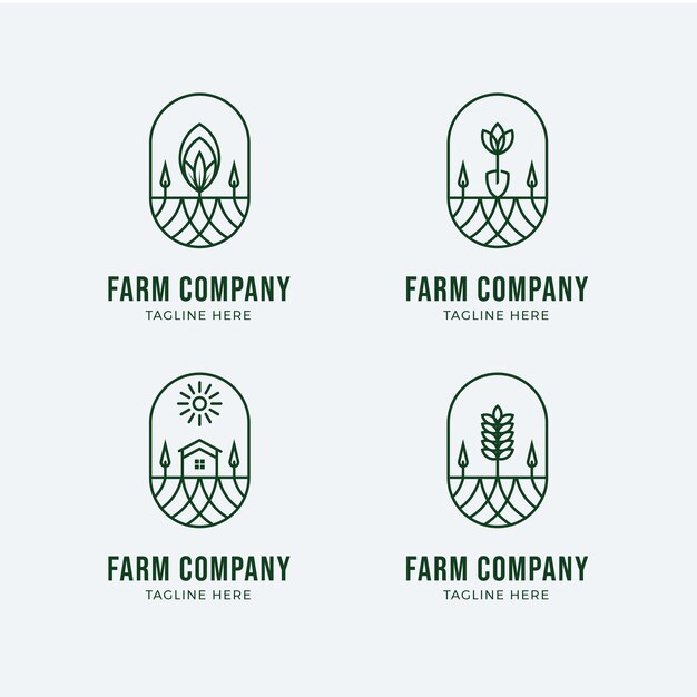 Colección de plantillas de logotipo de granja plana. Logotipo o símbolo de producto agrícola. Agricultura, agricultura, concepto de alimentos naturales.