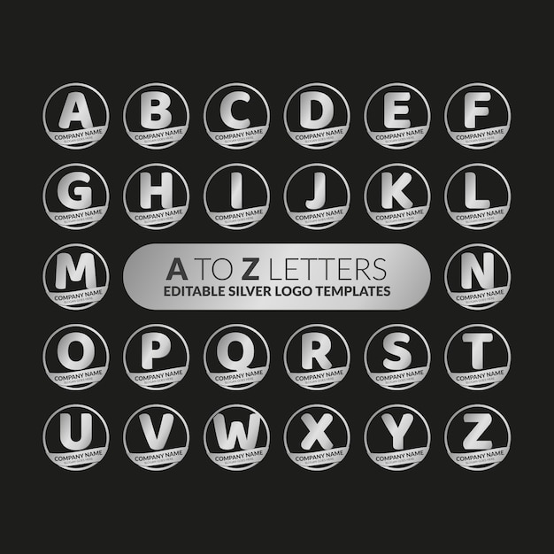 Colección de plantillas de logotipo de plata editable de letras A a Z