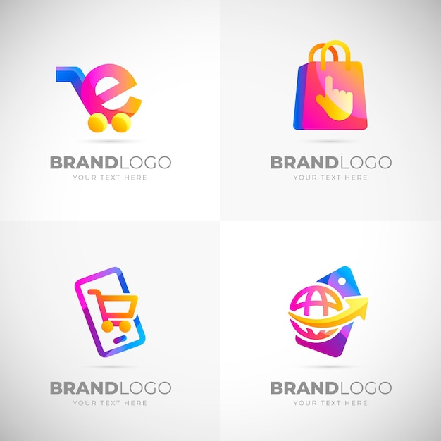 Vector colección de plantillas de logotipos de comercio electrónico degradados