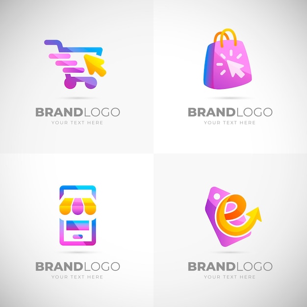 Colección de plantillas de logotipos de comercio electrónico degradados