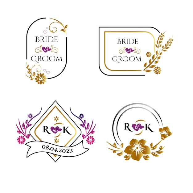 Colección de plantillas de logotipos de monograma de boda con elementos florales