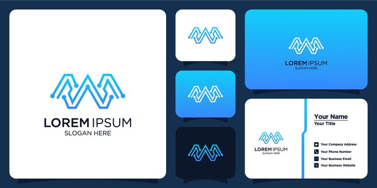 Vector colección de plantillas de logotipos de tecnología de gradiente y tarjetas de visita