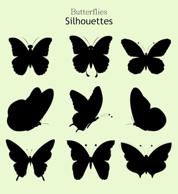 Colección de plantillas de mariposas de silueta vectorial de clipart dibujadas a mano