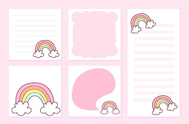 Colección de plantillas de notas de arco iris de estilo kawaii