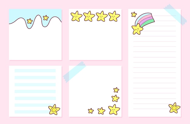 Colección de plantillas de notas de estrellas estilo kawaii