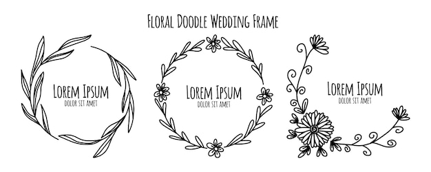 Colección de plantillas de ornamento de marco de boda floral doodle bosquejo