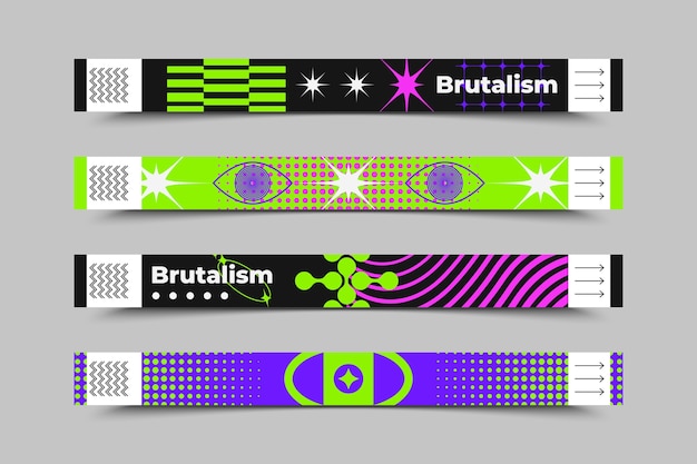 Colección de plantillas de pulseras de eventos de formas brutales planas y coloridas