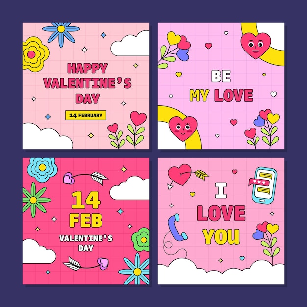 Vector colección de plantillas de redes sociales de celebración del día de san valentín