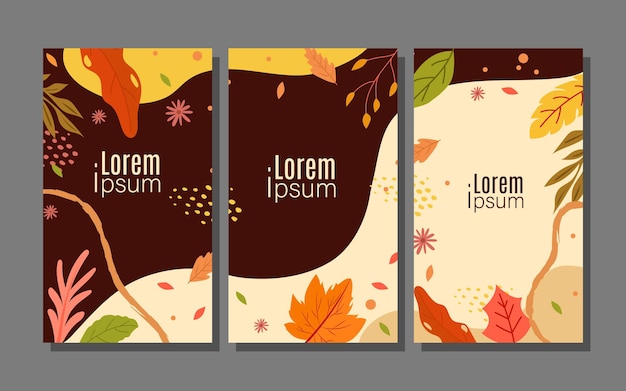 Colección de plantillas de tarjetas de otoño abstractas de diseño plano