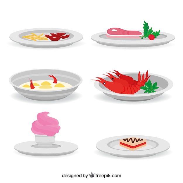 Vector colección de platos con comida diferente