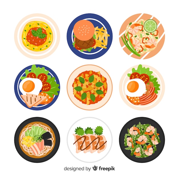 Vector colección de platos de comida en diseño plano