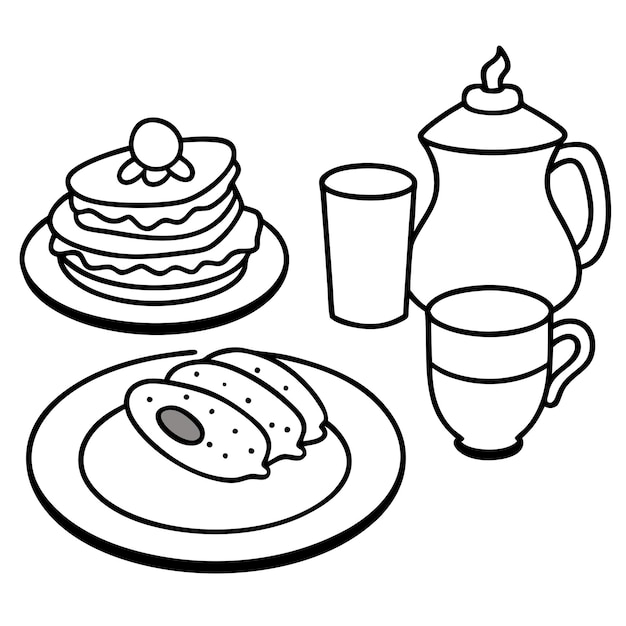 Colección de platos de desayuno en fondo blanco