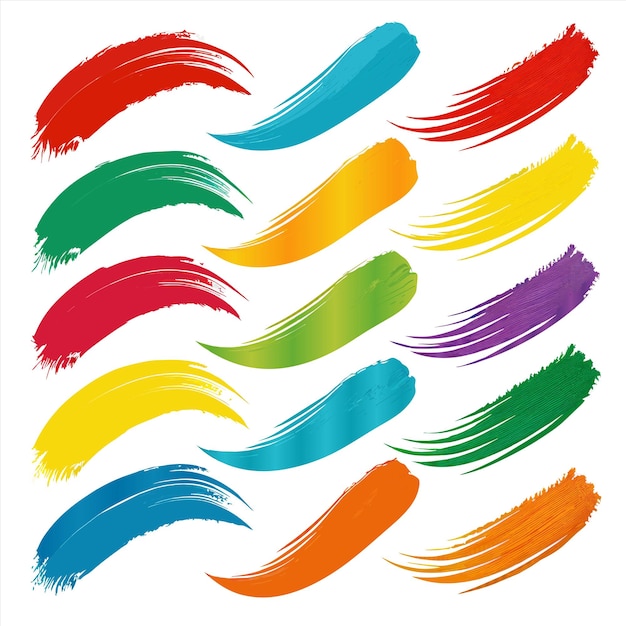 una colección de plumas de color arco iris con un fondo blanco