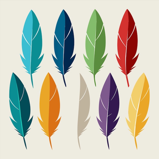 una colección de plumas coloridas con un fondo colorido