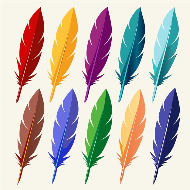 una colección de plumas de diferentes colores con un fondo blanco